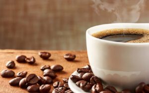 Cup of coffee and beans